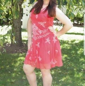 Coral flowy dress with beads